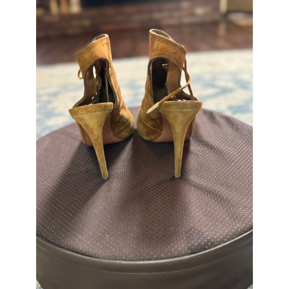 AQUAZZURA | Brown Suede Peep Toe Heels Size 9 - Picture 3 of 7